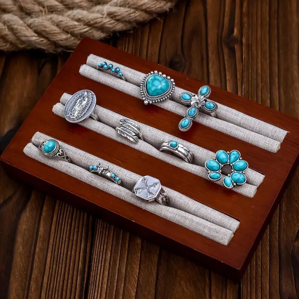 NEW 10pcs Boho Western Stacking Rings – Vintage Cross, Heart, & Floral Set - Picture 4 of 4